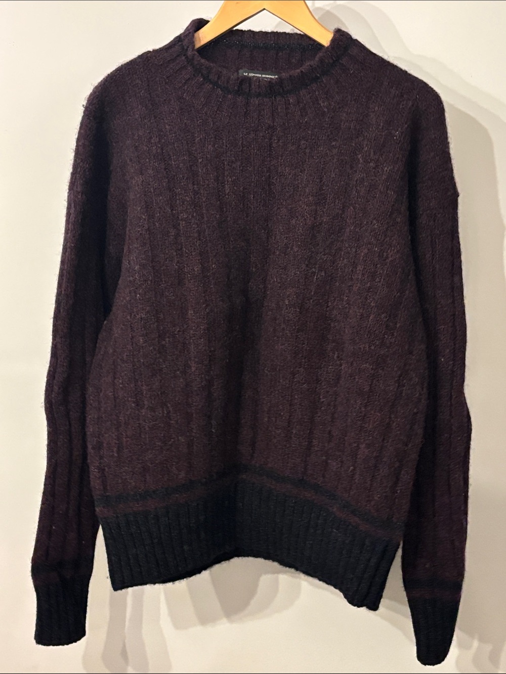 Vintage Simons 100% Shetland Wool Sweater Burgundy Aubergine Knit Large